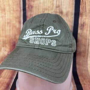 Bass Pro Shops Hat Green White Strap Back Adjustable Baseball Cap One Size Logo